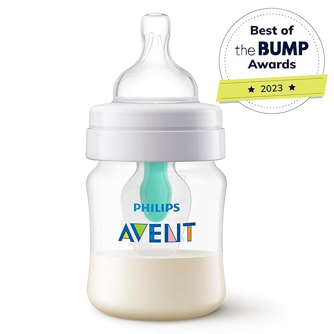 Philips Avent Anti-Colic Bottle with AirFree Vent, 4oz, with Flow 1 Nipples, 0m+, 4pk, Clear, SCY701/04-BubblyBeeBaby