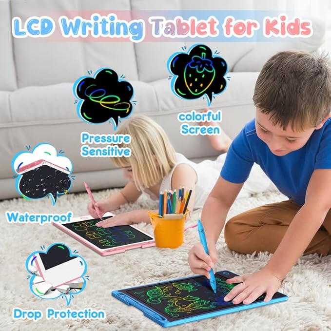 Hockvill LCD Writing Tablet for Kids 8.8 Inch, Toys for Girls Boys Drawing Pad for 3 4 5 6 7 Year Old Kid, Toddler Magnetic Doodle Board Travel Essential Christmas Birthday for Children BluePink-BubblyBeeBaby