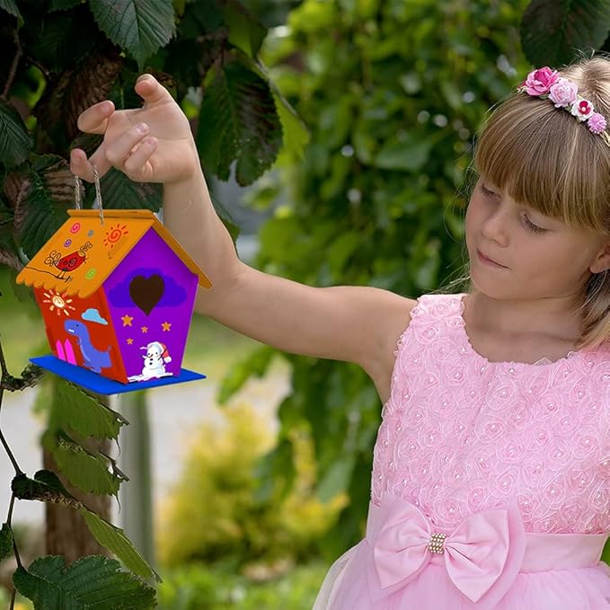 hapray 2 Pack Bird House Kit, DIY Birdhouse Kits, Wooden Crafts Arts for Children to Build and Paint (Includes Paints & Brushes) for Kids Girls Boys Toddlers Gifts Christmas-BubblyBeeBaby