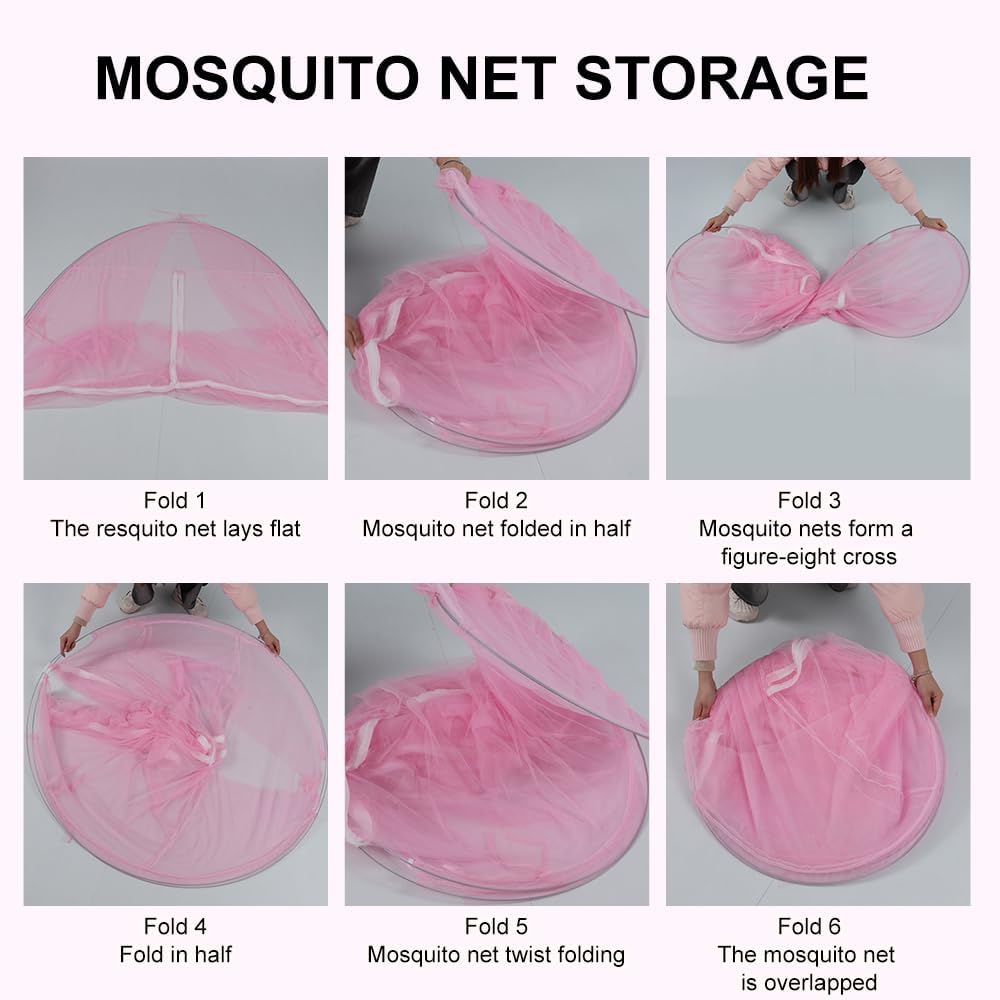 Pop-Up Mosquito Net Tent for Beds, Portable Folding Design with Net Bottom Bedroom and Outdoor Trip for Baby Adults, Easy to Install and Wash for Twin to King Size Bed 79 x71x59 inch (Pink)