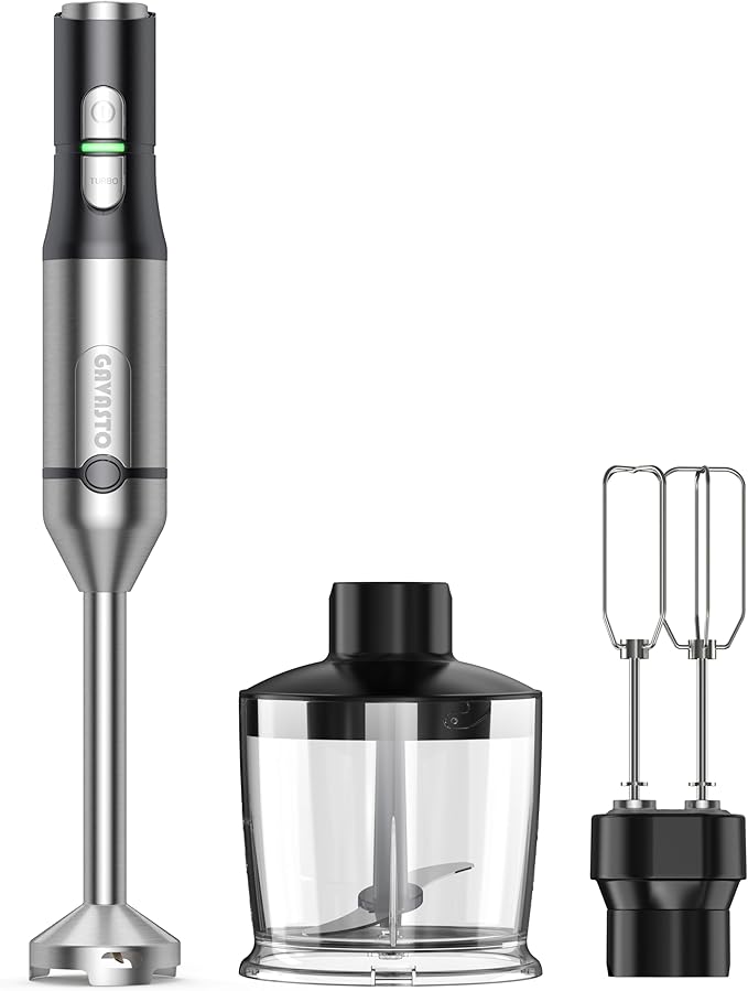 Immersion Blender RPM 16000±10% Hand Blender,15 Speed and Turbo Mode Hand Mixer, 3-in-1 Heavy Duty Copper Motor Stainless Steel Smart Stick with Egg Beaters and Chopper-BubblyBeeBaby