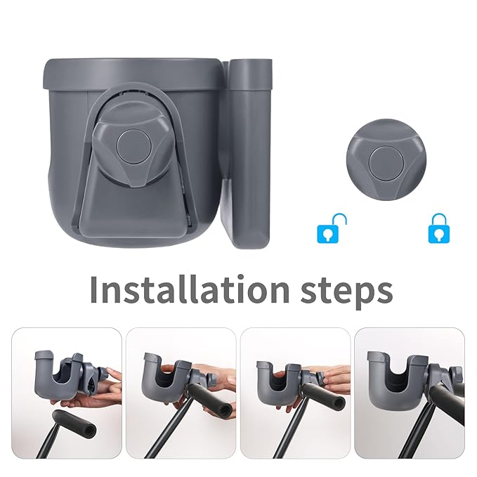 Suranew Adjustable Stroller Cup Holder with Phone Holder for Baby Stroller for Family Members, Gery-BubblyBeeBaby