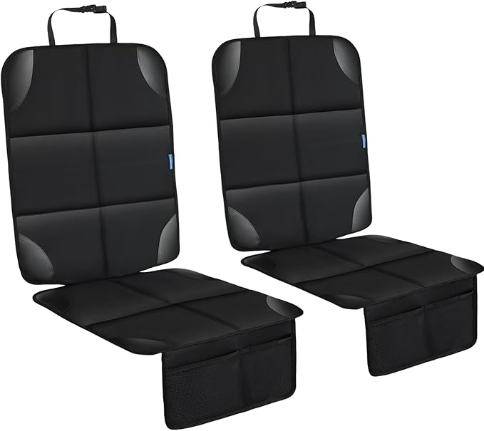 Car Seat Protector for Child Carseat, 2 Pack Protect Car Seat Cover for Baby with Thickest Padding and Non-Slip Padded Backing Mesh Pockets Kids Pets Car Back Seat Protectors(Black)-BubblyBeeBaby