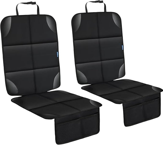Car Seat Protector for Child Carseat, 2 Pack Protect Car Seat Cover for Baby with Thickest Padding and Non-Slip Padded Backing Mesh Pockets Kids Pets Car Back Seat Protectors(Black)-BubblyBeeBaby