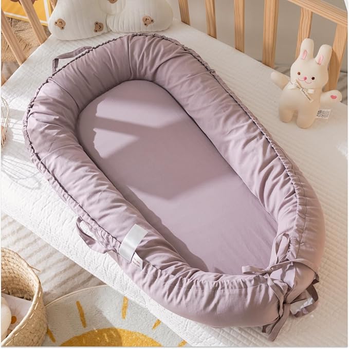Infant Lounger, Baby Nest Cover for Baby Girls & Boys, Newborn Essentials for Baby 0-18 Months, 100% Cotton Breathable (Lavender_Blush)-BubblyBeeBaby