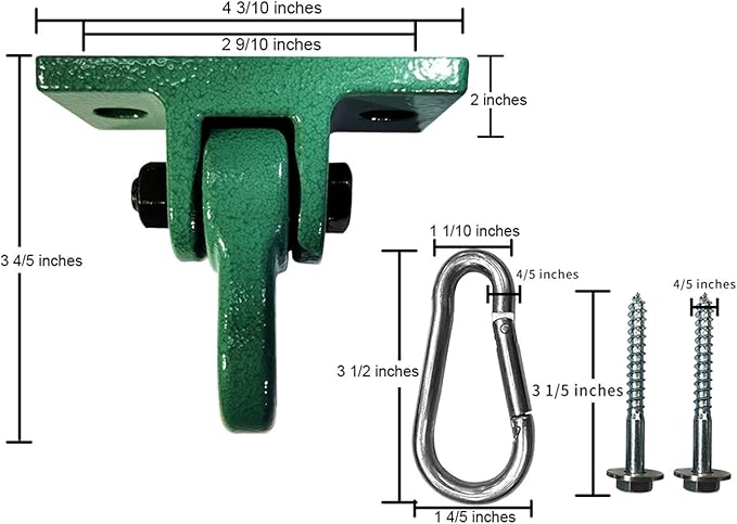 Heavy Duty Green Swing Hangers Screws Bolts Included Over 5000 lb Capacity Playground Porch Yoga Seat Trapeze Wooden Sets Indoor Outdoor (4 Pack)-BubblyBeeBaby