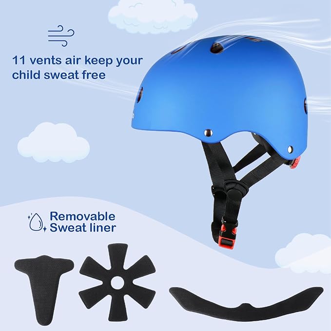 KAMUGO Kids Bike Helmet, Toddler Helmet for Ages 2-8 Boys Girls with Sports Protective Gear Set Knee Elbow Wrist Pads for Skateboard Cycling Scooter Rollerblading-BubblyBeeBaby