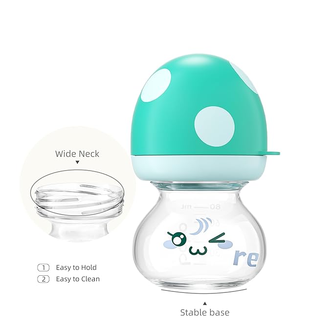 YOHKOH Newborn Glass Baby Bottles with Slow Flow Nipple for 0+ Months, Wide Neck Feeding Bottle, 2.7oz/80ml (Blue, 2.7oz (Pack of 2))-BubblyBeeBaby