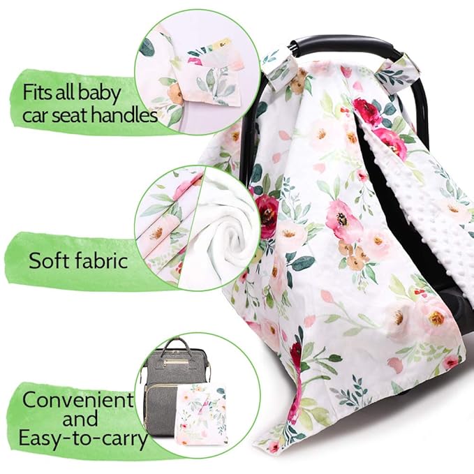 TANOFAR Car Seat Cover Baby, Carseat Covers Baby Boy Girl, Peekaboo Opening Infant Car Seat Cover for Winter, Warm & Cozy, Watercolor Floral-BubblyBeeBaby