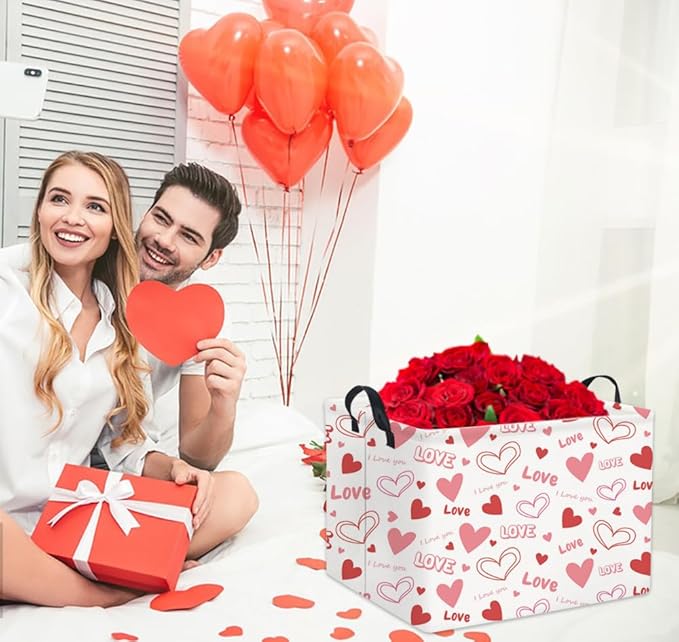 HIYAGON Rectangular Valentines Gift Basket - Pink Love Room Decor-BubblyBeeBaby