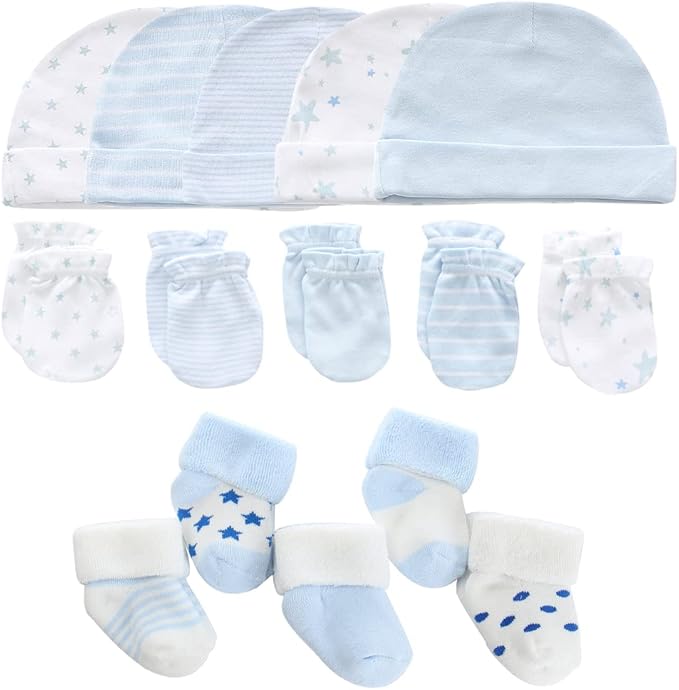 Newborn Baby Boy Girl Caps Mittens Socks Set Cotton Baby Essentials Accessories (Hats+Gloves+Socks)-BubblyBeeBaby