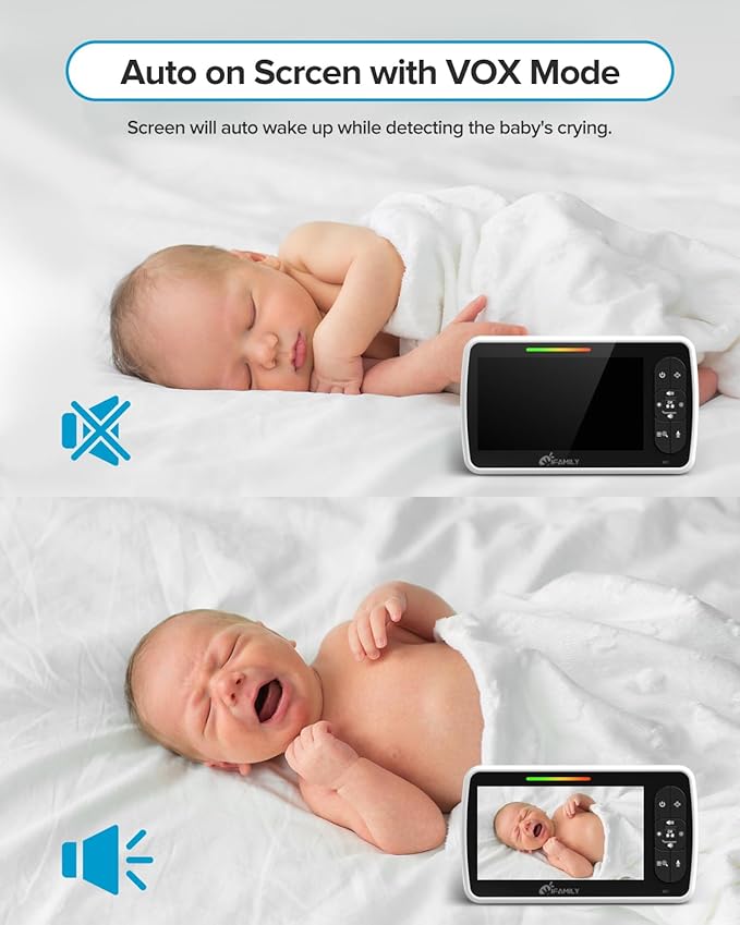 iFamily Baby Monitor with 2 Cameras | Remote Pan-Tilt-Zoom Video Baby Monitor with Camera and Audio, 5” Large Display, Night Vision, Temperature Display, Lullaby, 2 Way Audio & 960ft Range-BubblyBeeBaby