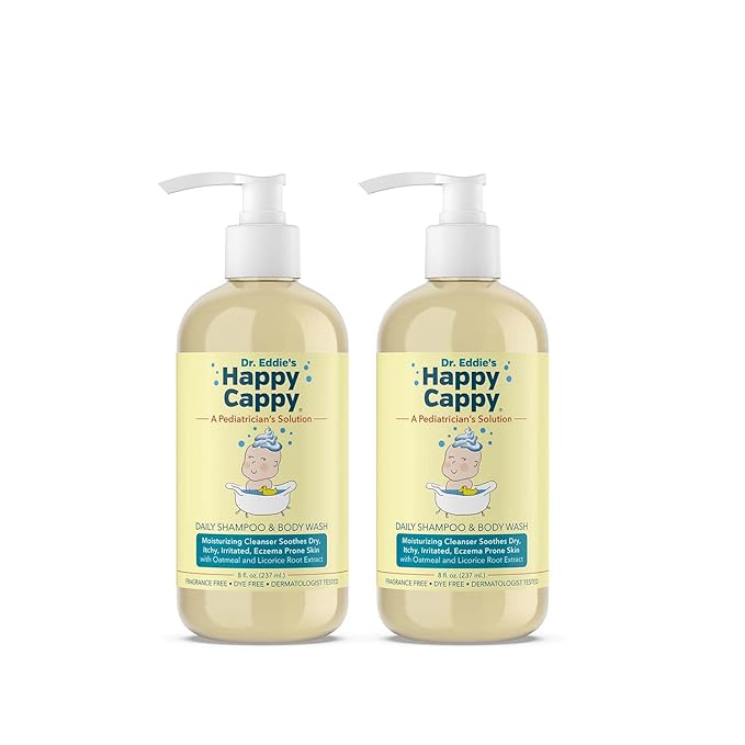 Happy Cappy Baby Shampoo and Body Wash - Eczema Body Wash for Kids, Toddler, Adults, Helps with Dryness, Reduces Itching and Redness, Dermatologist Tested, Fragrance Free - 8 Fl Oz (Pack of 2)-BubblyBeeBaby