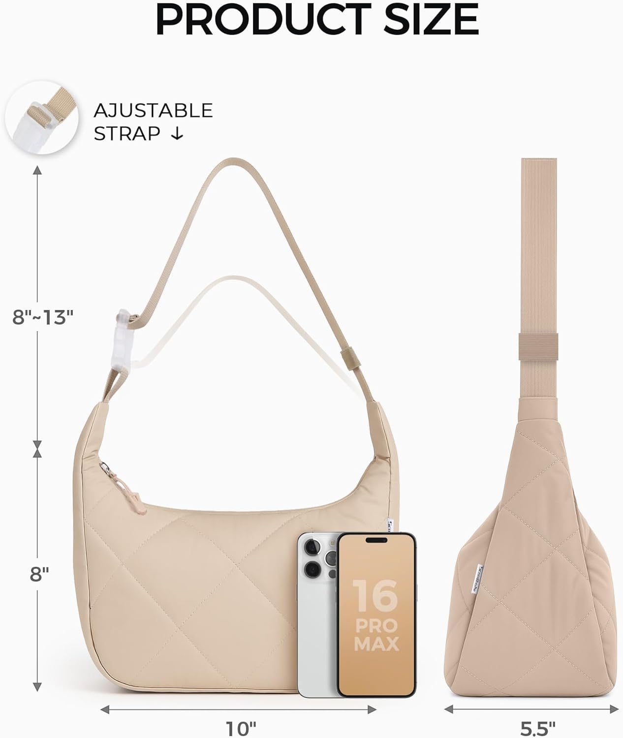 Quilted Lunch Bag for Women, Cute Insulated Lunch Tote with Adjustable Strap, Puffy Reusable Waterproof Cooler Bag, Stylish Bento Lunch Box for Work Picnic Travel, Beige