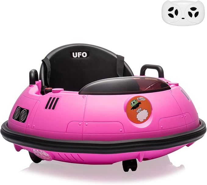 12V Electric Ride on Bumper Car for Toddlers, Kids Bumper Car with Remote Control, 360 Degree Spin, LED Lights, Dual Joysticks, Safety Belt for 18+ Months Kids, Pink-BubblyBeeBaby