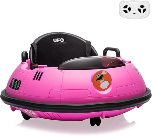 12V Electric Ride on Bumper Car for Toddlers, Kids Bumper Car with Remote Control, 360 Degree Spin, LED Lights, Dual Joysticks, Safety Belt for 18+ Months Kids, Pink-BubblyBeeBaby