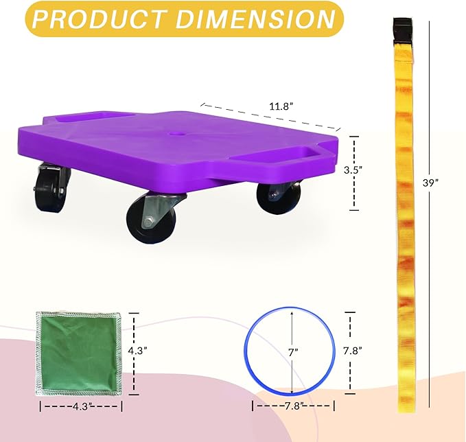 2 Plastic Scooter Boards with Handles for Kids Sitting and Sports Training, with 1 Ring, 2 Ropes and 4 Beanbags, Indoor and Outdoor Play-BubblyBeeBaby