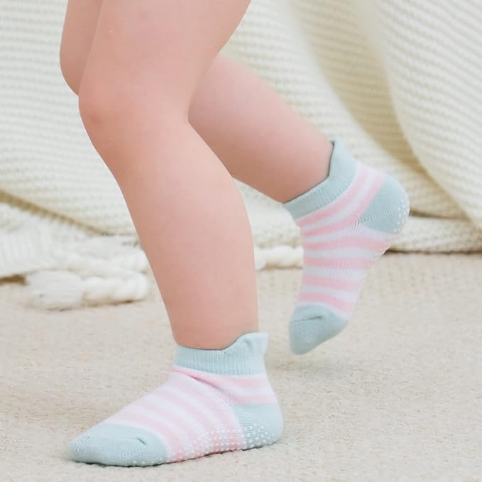 Zaples Baby Non Slip Grip Ankle Socks with Non Skid Soles for Infants Toddlers Kids Boys Girls-BubblyBeeBaby