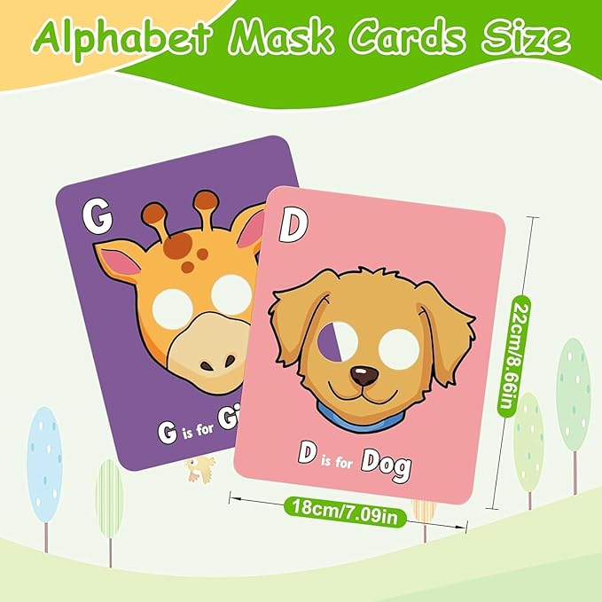 2025 New Alphabet ABC Flash Cards with Animal Masks, 26 Pcs Animal mask Alphabet Cards, Interactive Education Games, Learn Letters, English Phrases-BubblyBeeBaby