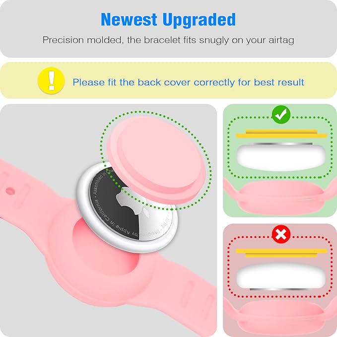 2 Pack AirTag Bracelet for Kids, Waterproof Air tag Holder for Kids with Soft Silicone Full Coverage Anti-Lost Hidden Airtag Wristband Accessories for Child-BubblyBeeBaby