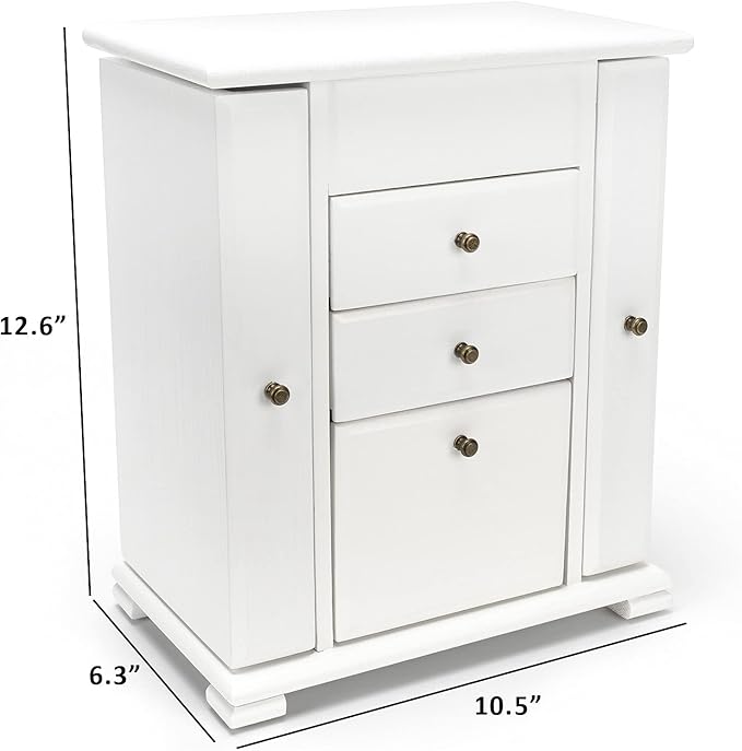 Jewelry Box for Women, Rustic Wooden Jewelry Boxes & Organizers with Mirror, 4 Layer Jewelry Organizer Box Display for Rings Earrings Necklaces Bracelets (Weathered White)-BubblyBeeBaby