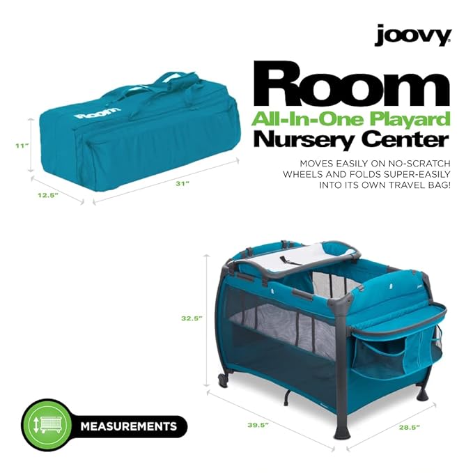 Joovy Room-Playard, Nursery Center, Bassinet, Changing-Table, Turquoise-BubblyBeeBaby