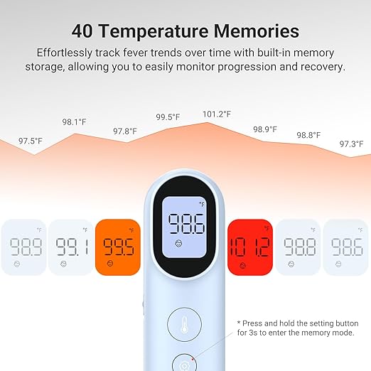 iHealth Infrared Digital Thermometer for Adults and Kids, Baby Thermometer with 3-in-1 Mode & 3-Color Prompt, Fever Alarm & Silent Mode, Forehead & Object Detection, 40 Memory Storages, PT9L, Blue-BubblyBeeBaby