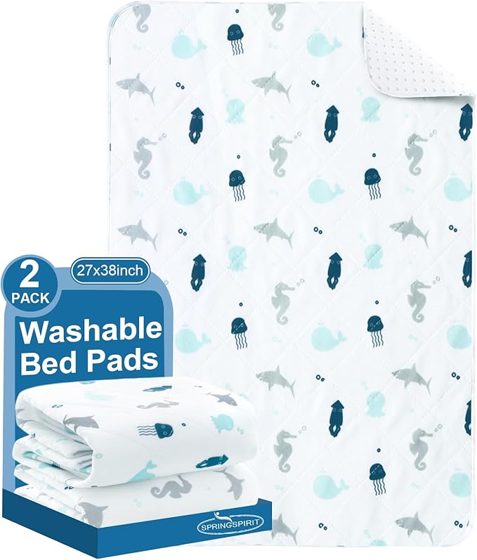 Incontinence Bed Pads 2 Pack, Bed Pads Washable Waterproof, Pee Pads for Kids, Adults, Elderly, and Pets, Bed Wetting Pads for Twin and Toddler Beds, Reusable Puppy Pads, Non Slip and Easy to Change-BubblyBeeBaby
