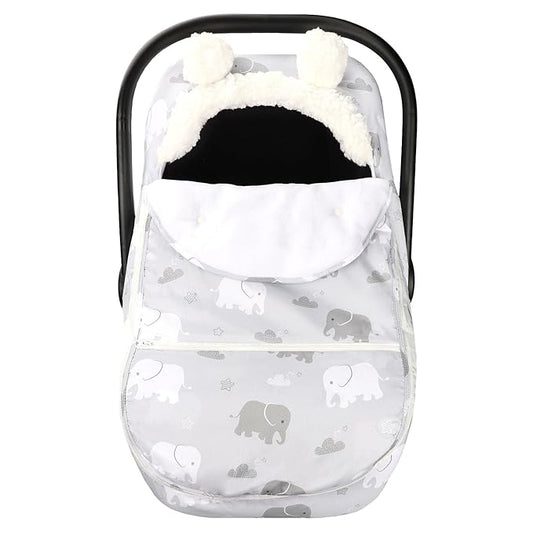 Carseat Cover Boys, Winter Cozy & Warm Cover, Elephant Baby Car Seat Cover, Infant Car Seat Canopy, Ultra-Soft Breathable Protect Baby from Cold Wind, Zipped Removable Design-BubblyBeeBaby
