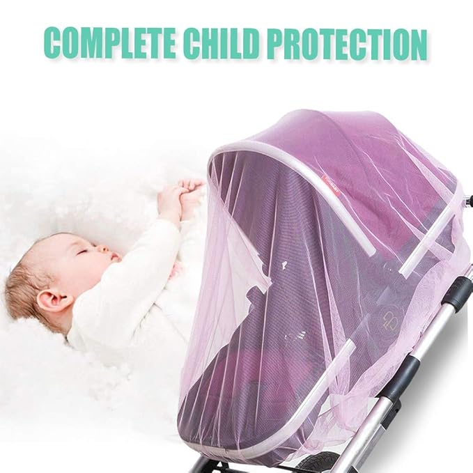 Durable Baby Stroller Mosquito Net (2 Pack) - Universal Elastic Edge Mesh Cover for Bassinets, Cradles, Playards, Car Seats & Mini Cribs | Breathable Travel Essential Newborn Protection (Pink)-BubblyBeeBaby