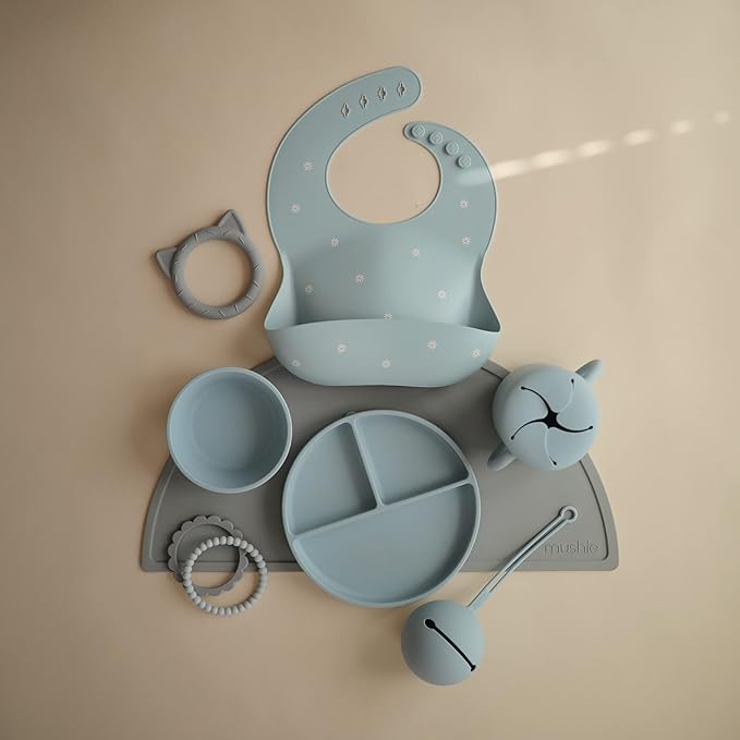 mushie Silicone Baby Bib | Adjustable Fit Waterproof Bibs (White Daisy)-BubblyBeeBaby