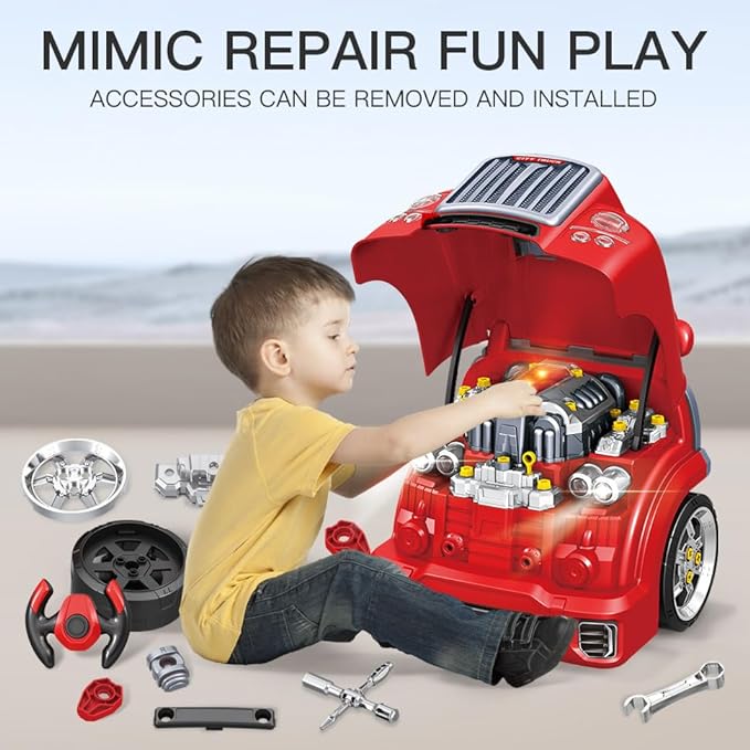 Interactive Truck Engine Toy with Removable Parts - Lights, Sounds, and Fun for Young Mechanics -Unleash their Creativity and Motor Skills with this Truck Engine Toy- Ideal Gift for 3-5-Year-Old Boys-BubblyBeeBaby
