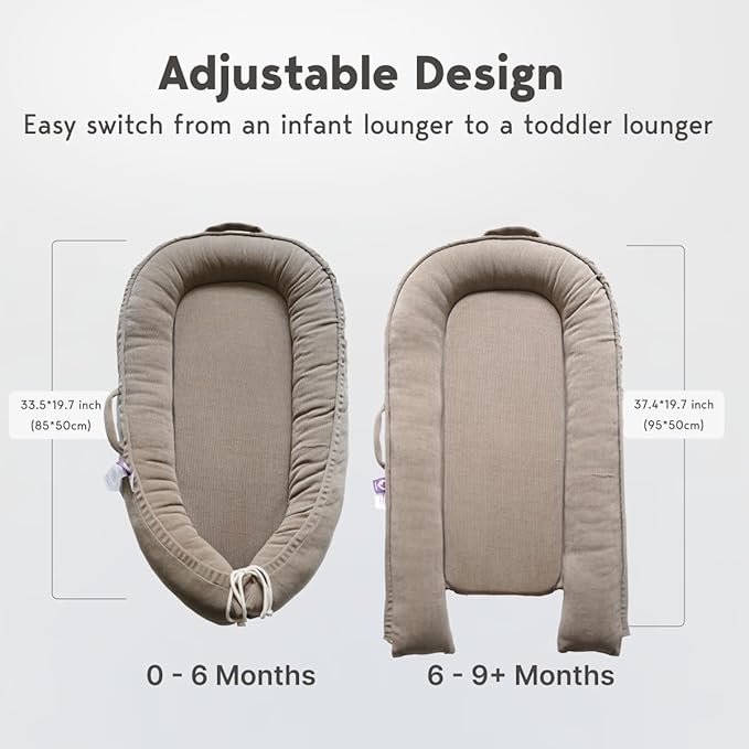 Infant Lounger, Baby Nest Cover for Baby Girls & Boys, Newborn Essentials for Baby 0-12 Months, 100% Cotton Breathable (Fields of Rye, Corduroy)-BubblyBeeBaby