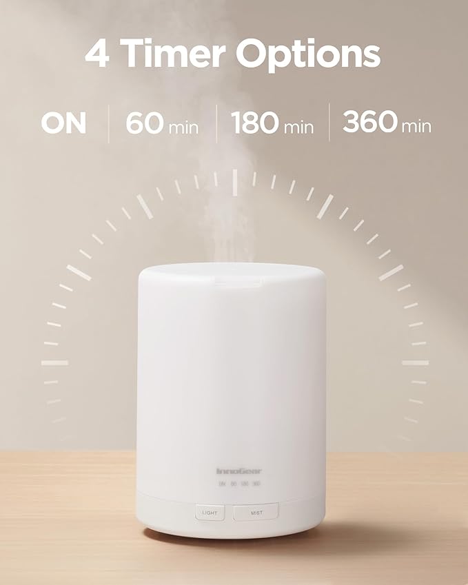 InnoGear 300ML Essential Oil Diffuser, Premium 5-in-1 Ultrasonic Aromatherapy Diffusers Scent Humidifier Aroma Diffuser Vaporizer Auto-Off Timer for Room Office Home, Basic White, Medium-BubblyBeeBaby