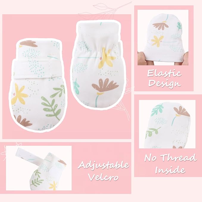 Newborn Baby Mittens Infant No Scratch Gloves Cotton Mitts for Baby Girls Boys-BubblyBeeBaby