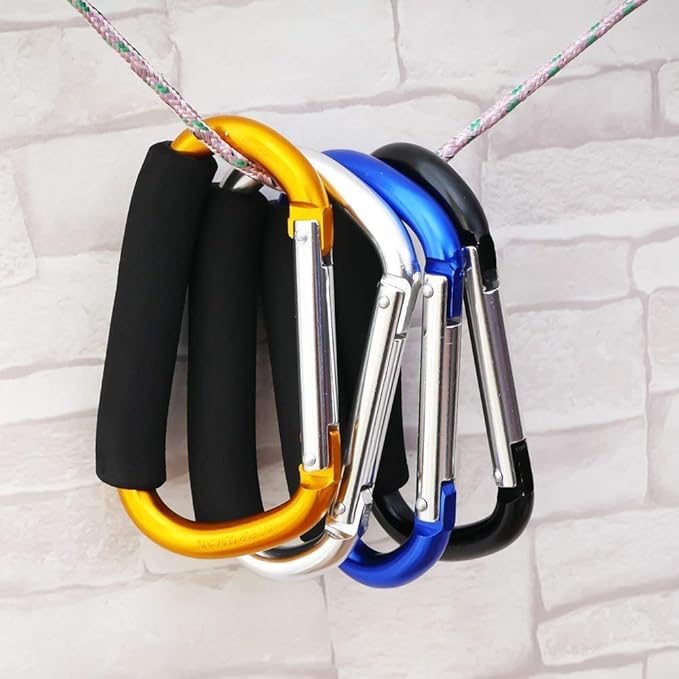 Large Stroller Hooks for Mommy, 2 pcs Carabiner Stroller Hook Organizer for Hanging Purses, Diaper Bag, Shopping Bags. Clip Fits Single/Twin Travel Systems, Car Seats (Silver+Golden Yellow)-BubblyBeeBaby