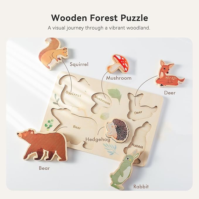 IEATFO 3 Packs Space Ocean Forest Wooden Chunky Puzzles for Toddlers, Wood Puzzle for Kids, Insert Puzzles Each Piece Fits Perfectly, Sturdy and Pegless, Educational Toys-BubblyBeeBaby