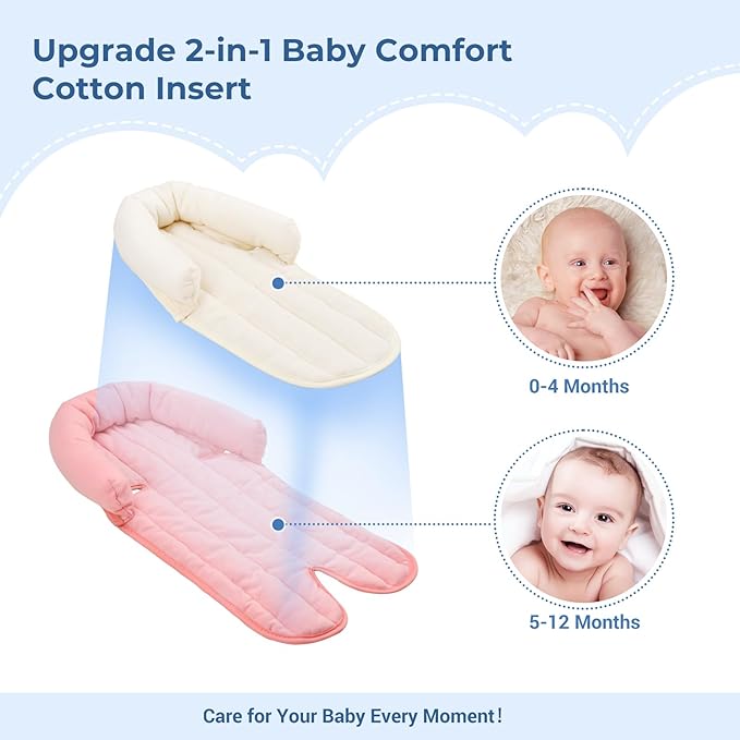 COOLBEBE Upgraded 2-in-1 Babybody Supports for Newborn Infant - Extra Soft Breathable Car Seat Insert Cushion Pad, Perfect for Carseat, Stroller, Swing, Bouncer, Pink-BubblyBeeBaby