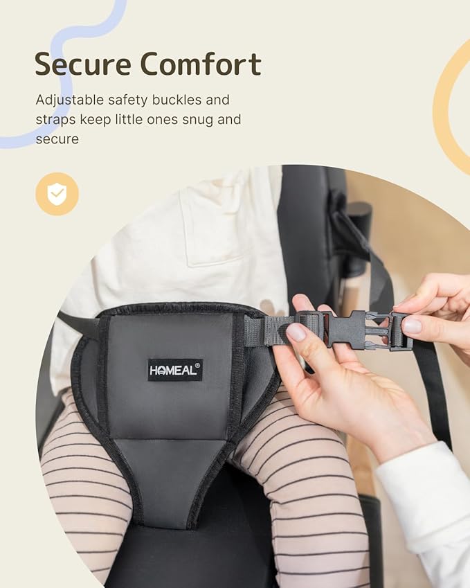 HOMEAL Booster Seat for Kitchen Chair, Breathable Toddler Booster Seat for Dining Table with Backrest and Adjustable Straps, Portable Travel Toddler Booster Seat, Dark Grey-BubblyBeeBaby