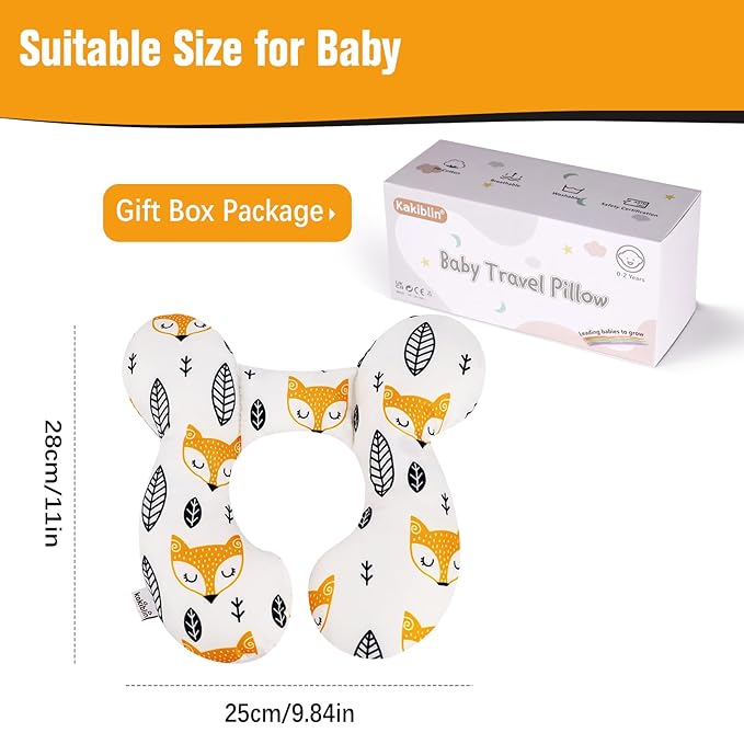 KAKIBLIN Baby Neck Pillow, Upgraded Baby Support Pillow for Head and Neck, Babies Head Pillow for Car Seat,Pushchair,Travel(Yellow Fox)-BubblyBeeBaby
