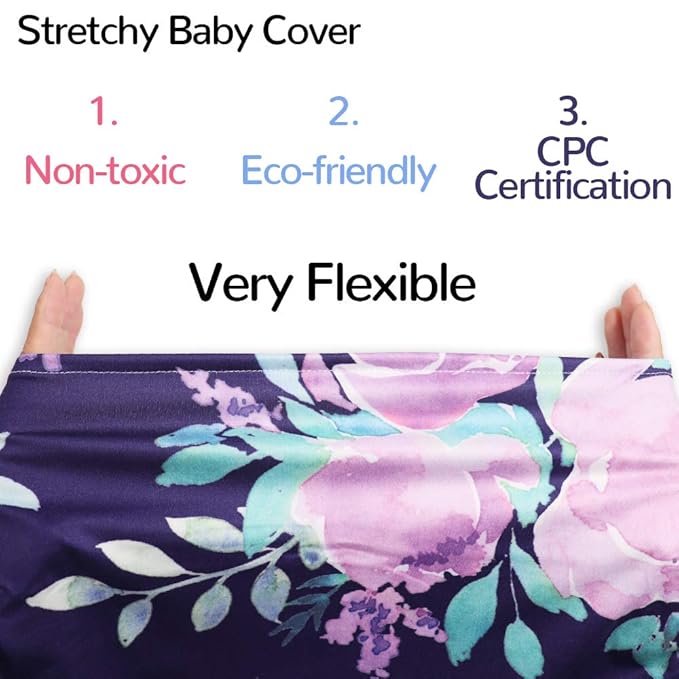 Carseat Cover Girls, Multiuse - Nursing Breastfeeding Covers, Purple Flower Theme, Car seat Canopy, Stretchy Soft Breathable-BubblyBeeBaby