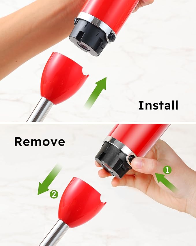 Sangcon Immersion Blender Handheld, 3-in-1 Hand Blender Electric, 400W Handheld Blender, Stainless Steel Blade Stick Blender with Whisk, Milk Frother Attachments - Red-BubblyBeeBaby