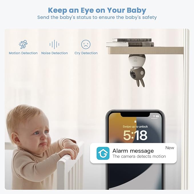 ieGeek Baby Monitor with 2K HD Resolution, Pan-Tilt-Zoom Video Baby Monitor Camera, 5'' LCD Screen & App Control, Night Vision, Cry and Motion Detection, Temp & Humidity Sensor, Two Way Audio, VOX-BubblyBeeBaby