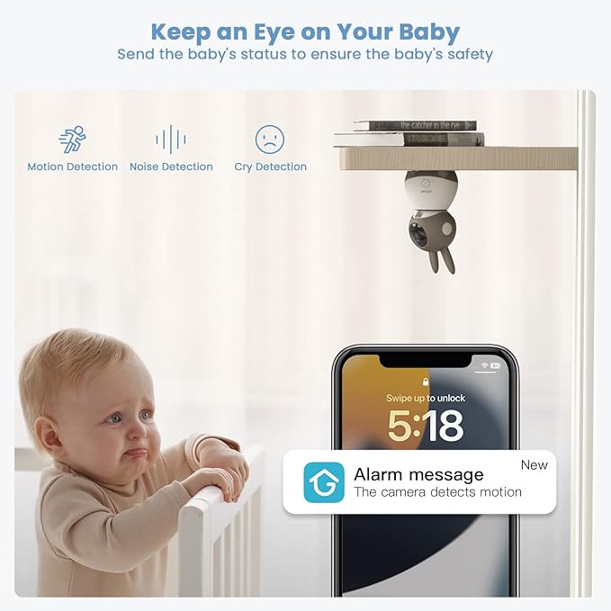 ieGeek 2K Split-Screen Baby Monitor, 5" Audio Baby Monitor with 2 Cameras, WiFi Smartphone Video Dual Camera, Night Vision, Motion & Cry Detection, Two Way Talk Temper &Humidity Sensor-BubblyBeeBaby
