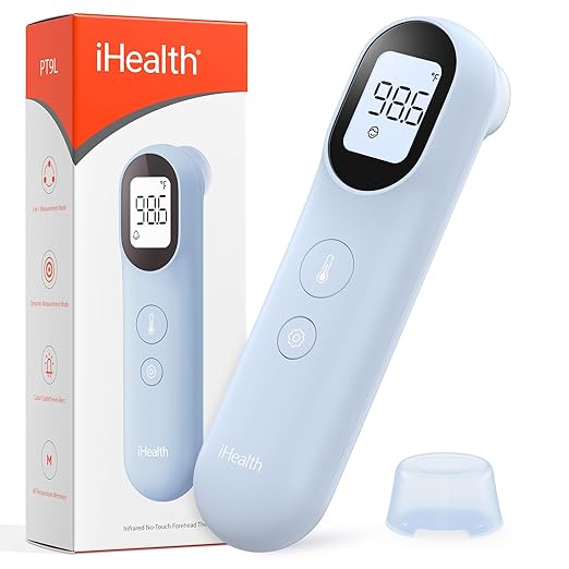 iHealth Infrared Digital Thermometer for Adults and Kids, Baby Thermometer with 3-in-1 Mode & 3-Color Prompt, Fever Alarm & Silent Mode, Forehead & Object Detection, 40 Memory Storages, PT9L, Blue-BubblyBeeBaby