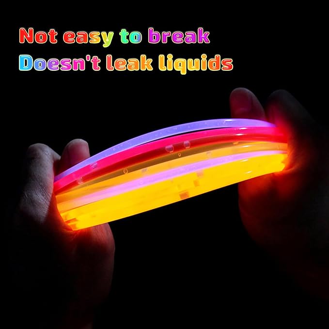 200 Pcs Glow Sticks Bulk Party Pack, 8'' Glow in the Dark Party Supplies, Glow in the Dark Light Up Sticks with Connectors, Party Favors for Birthday, Concert, Raves, Halloween, Christmas-BubblyBeeBaby