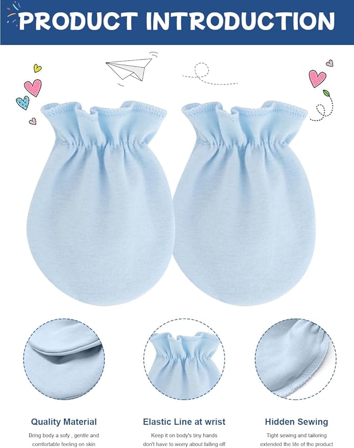 Cute Baby Mittens Newborn, No Scratch Baby Boy Mittens, Baby Girl Hat Gloves for Toddlers, Infant, Newborn-BubblyBeeBaby
