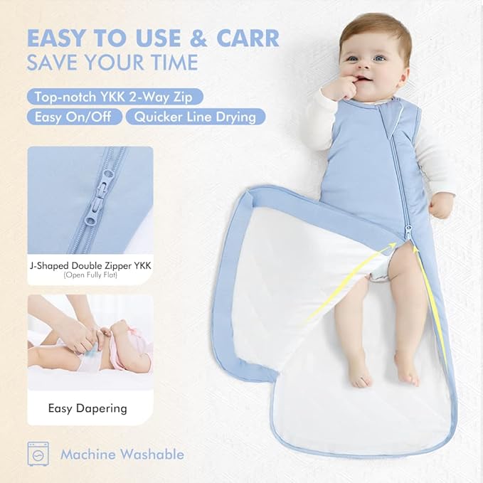 HAPIU Unisex Rayon Made from Bamboo Baby Sleep Sack TOG 1.0, 2-Way Zipper YKK, Wearable Blanket Baby-BubblyBeeBaby