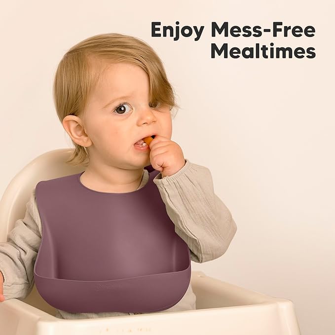 KeaBabies 2-Pack Silicone Baby Bibs for Eating - Sturdy Food-Grade Silicone Bibs for Babies Girl, Boy, Large Food Catcher, Clean & Put On Easily, Waterproof Toddler Feeding Essentials (Rocky)-BubblyBeeBaby
