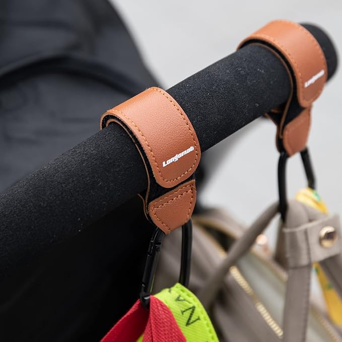 （4-Pack） Baby Stroller Hooks Clip or Hanging Diaper Bag Universal Hooks Accessories for Stroller and Car or Shopping Cart (Black and Brown)-BubblyBeeBaby
